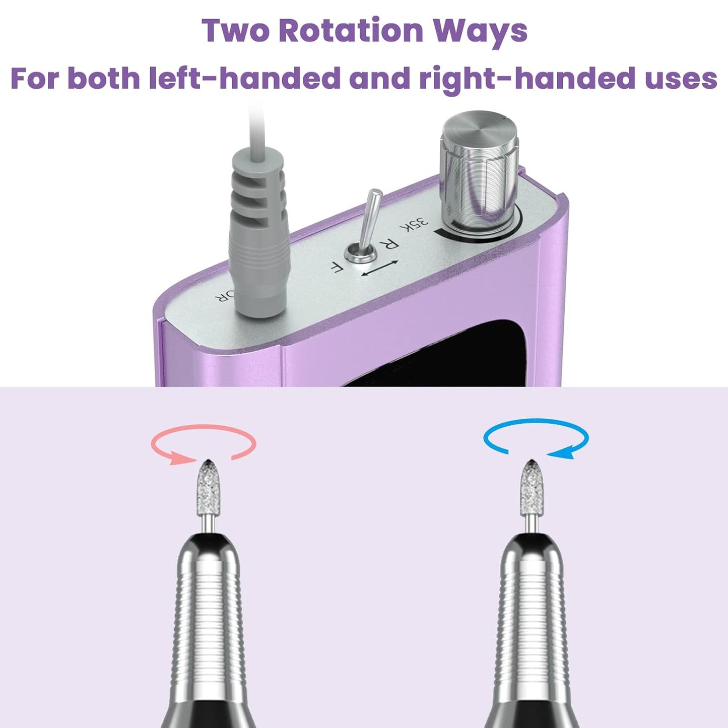 Professional Nail Drill Machine 35000 RPM, Portable Nail Drill for Acrylic Nail Gel Nail, Rechargeable Electric Nail File Efile Nail Drill, Home and Salon Use Nail Tool (Purple)